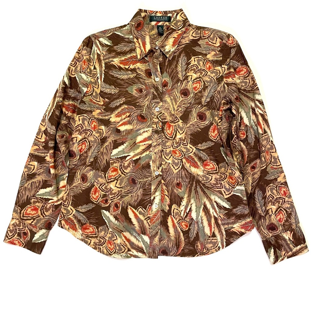 Lauren Ralph Lauren peacock feather print button down shirt